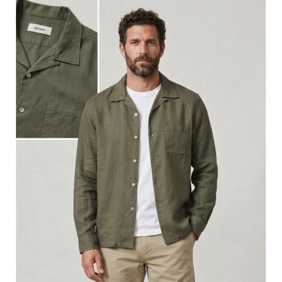Buck Mason Other - Buck Mason Shirt Mens L Green Linen Lyocell Button Up Long Sleeve Casual Camp